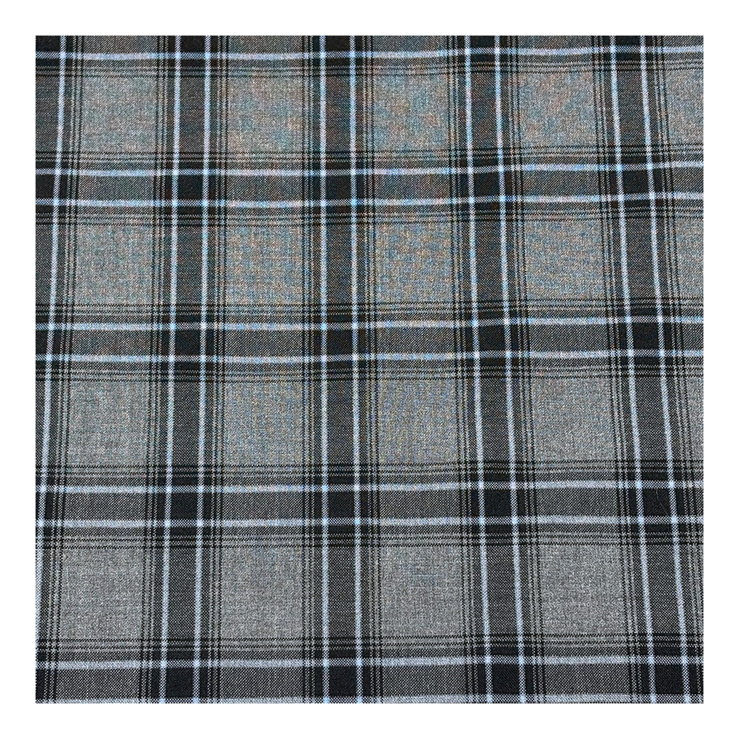 生地 【 梳毛ウール チェック グレースカイ 】 ウール生地 紡毛ウール チェック 150cm巾 幅広
