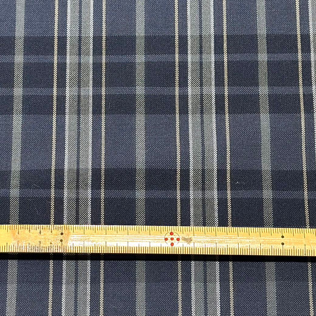 生地 【 梳毛ウール タータン チャコール紺黄 】 ウール生地 紡毛ウール チェック 150cm巾 幅広