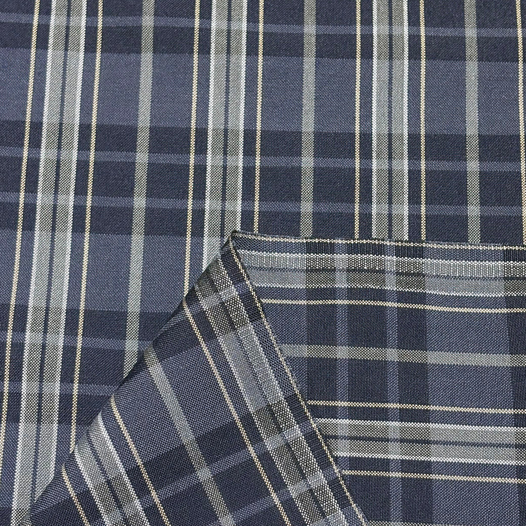 生地 【 梳毛ウール タータン チャコール紺黄 】 ウール生地 紡毛ウール チェック 150cm巾 幅広