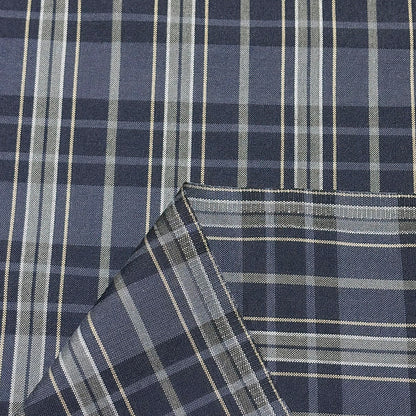 生地 【 梳毛ウール タータン チャコール紺黄 】 ウール生地 紡毛ウール チェック 150cm巾 幅広