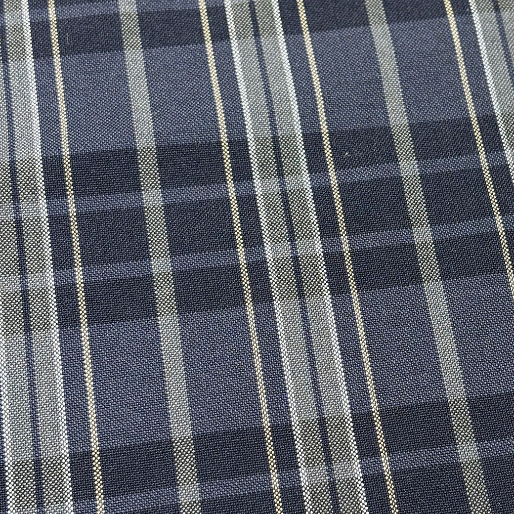 生地 【 梳毛ウール タータン チャコール紺黄 】 ウール生地 紡毛