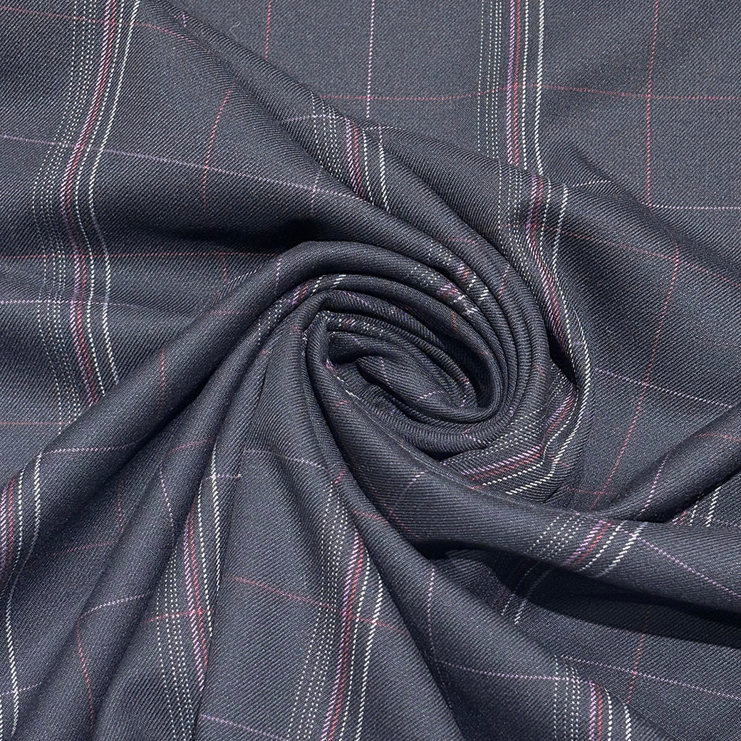 生地 【 梳毛ウール チェック 紺紫 】 ウール生地 紡毛ウール ポリエステル チェック 150cm巾 幅広