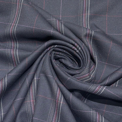 生地 【 梳毛ウール チェック 紺紫 】 ウール生地 紡毛ウール ポリエステル チェック 150cm巾 幅広