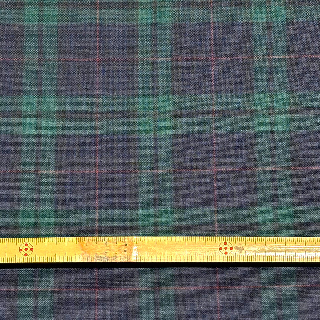 生地 【 梳毛ウール タータン 紺緑赤 】 ウール生地 紡毛ウール ポリエステル チェック 150cm巾 幅広