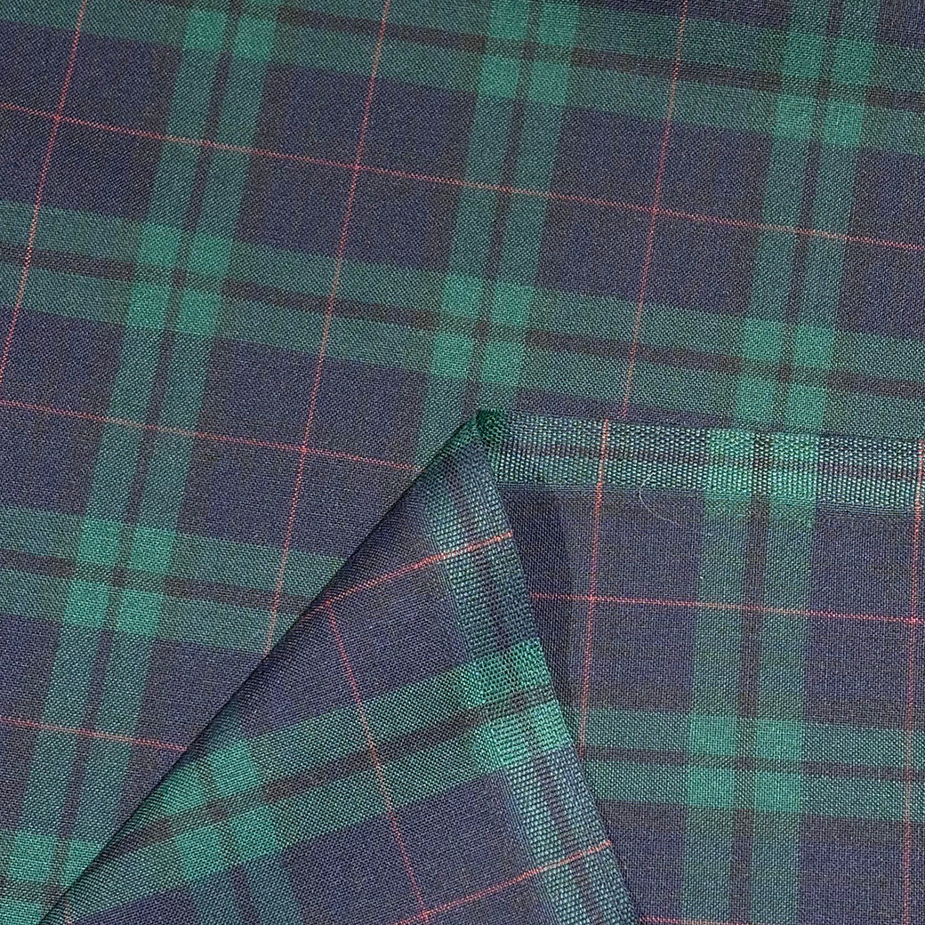 生地 【 梳毛ウール タータン 紺緑赤 】 ウール生地 紡毛ウール ポリエステル チェック 150cm巾 幅広