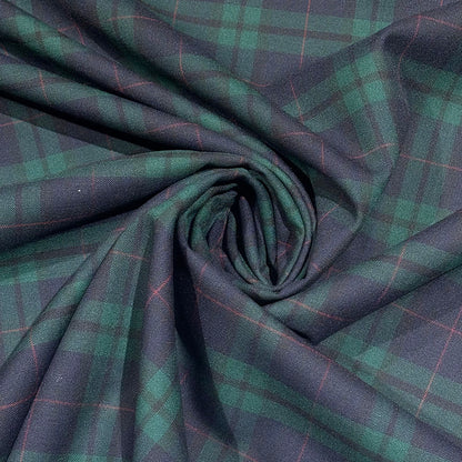 生地 【 梳毛ウール タータン 紺緑赤 】 ウール生地 紡毛ウール ポリエステル チェック 150cm巾 幅広