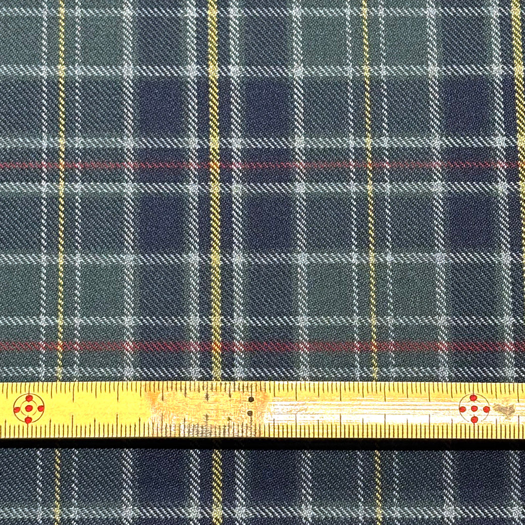 生地 【 梳毛ウール チェック カーキ紺黄 】 ウール生地 紡毛ウール ポリエステル チェック 150cm巾 幅広