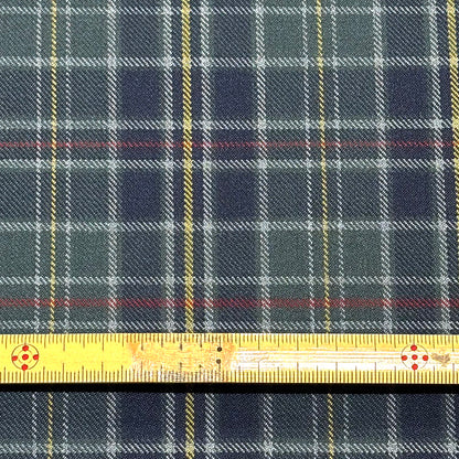 生地 【 梳毛ウール チェック カーキ紺黄 】 ウール生地 紡毛ウール ポリエステル チェック 150cm巾 幅広