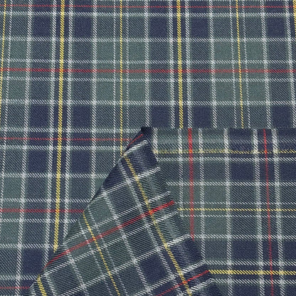 生地 【 梳毛ウール チェック カーキ紺黄 】 ウール生地 紡毛ウール ポリエステル チェック 150cm巾 幅広