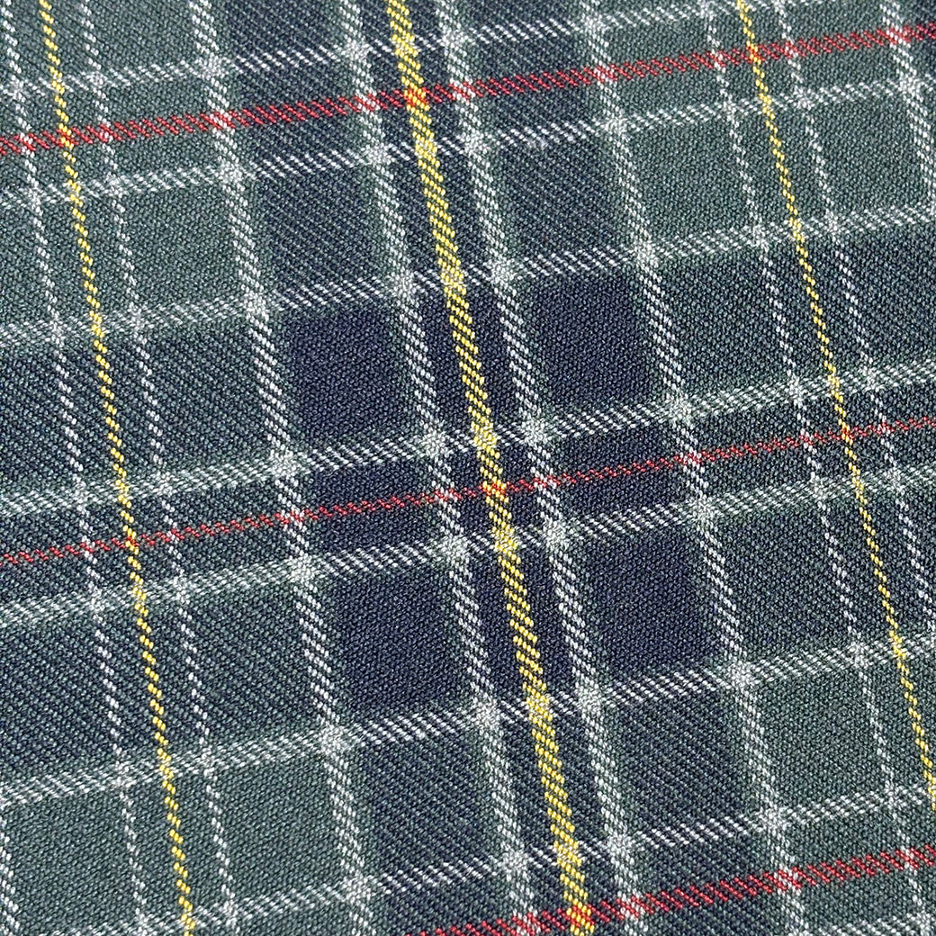 生地 【 梳毛ウール チェック カーキ紺黄 】 ウール生地 紡毛ウール ポリエステル チェック 150cm巾 幅広