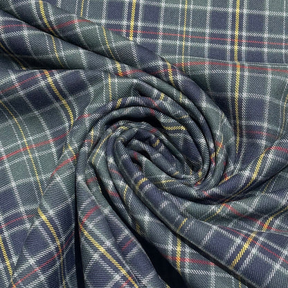 生地 【 梳毛ウール チェック カーキ紺黄 】 ウール生地 紡毛ウール ポリエステル チェック 150cm巾 幅広