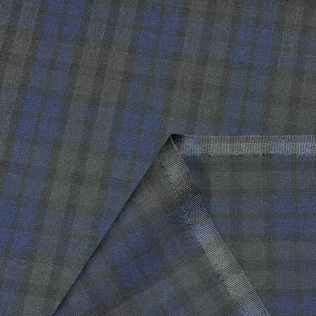 生地 【 梳毛ウール チェック スミ黒紺 】 ウール生地 紡毛ウール ポリエステル チェック 150cm巾 幅広
