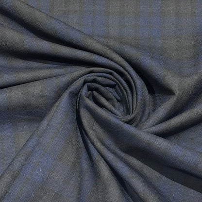 生地 【 梳毛ウール チェック スミ黒紺 】 ウール生地 紡毛ウール ポリエステル チェック 150cm巾 幅広