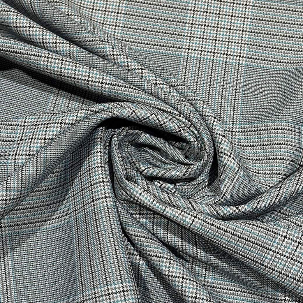 生地 【 梳毛ウール チェック ミントグレー 】 ウール生地 紡毛ウール ポリエステル チェック 150cm巾 幅広