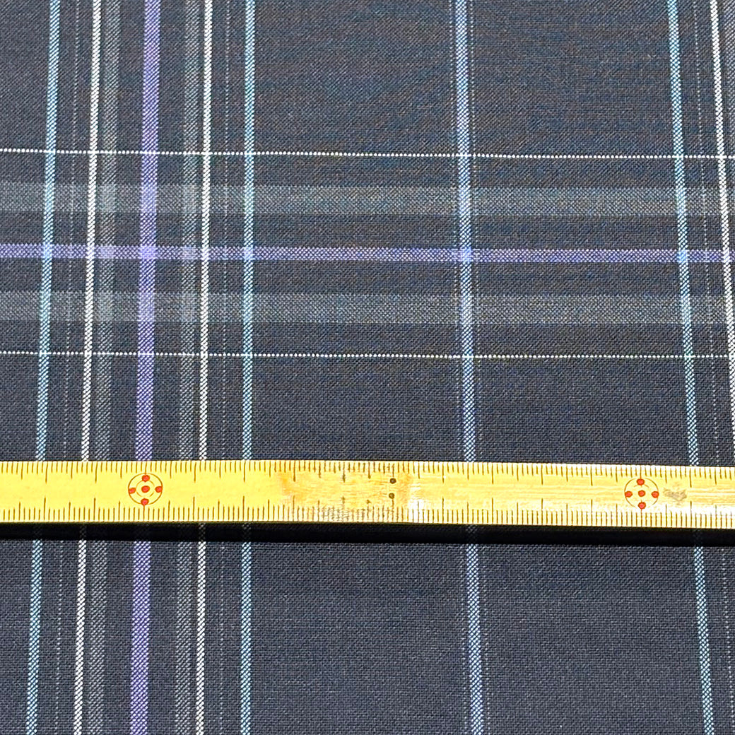 生地 【 梳毛ウール タータン 濃紺青紫 】 ウール生地 紡毛ウール ポリエステル チェック 150cm巾 幅広