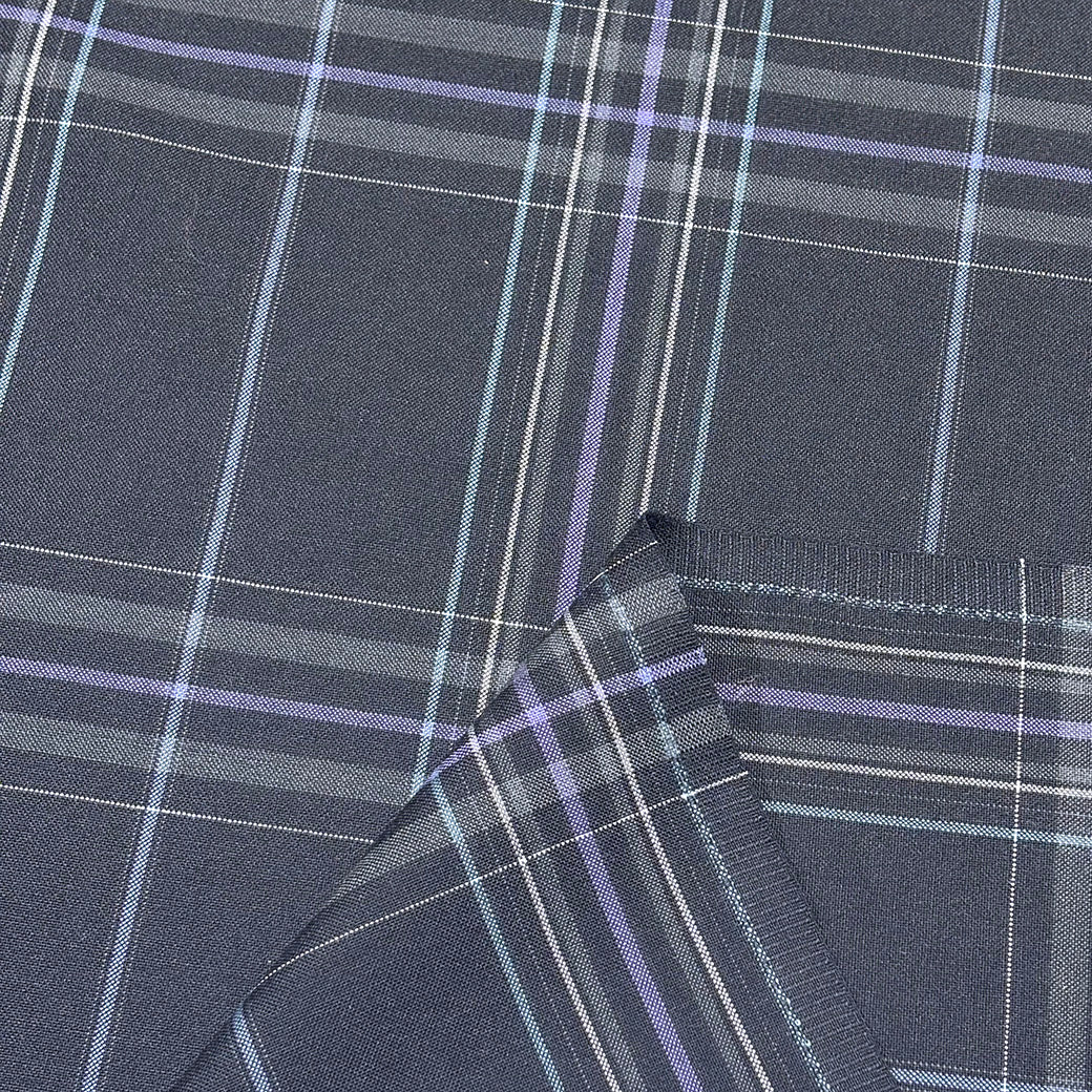 生地 【 梳毛ウール タータン 濃紺青紫 】 ウール生地 紡毛ウール ポリエステル チェック 150cm巾 幅広