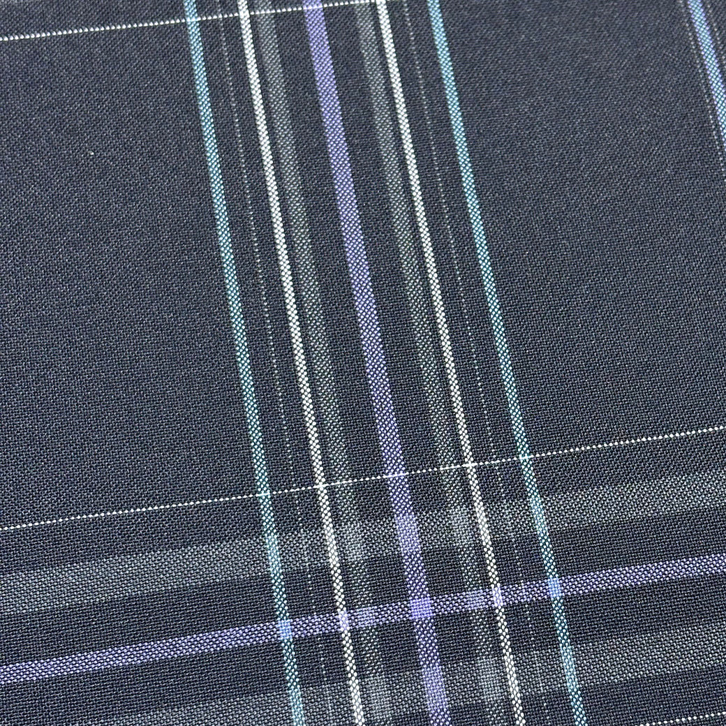 生地 【 梳毛ウール タータン 濃紺青紫 】 ウール生地 紡毛ウール ポリエステル チェック 150cm巾 幅広