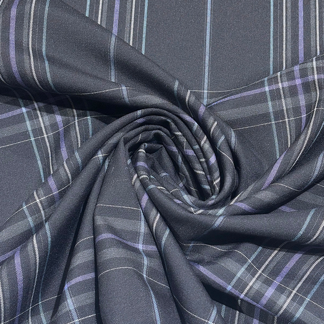 生地 【 梳毛ウール タータン 濃紺青紫 】 ウール生地 紡毛ウール ポリエステル チェック 150cm巾 幅広