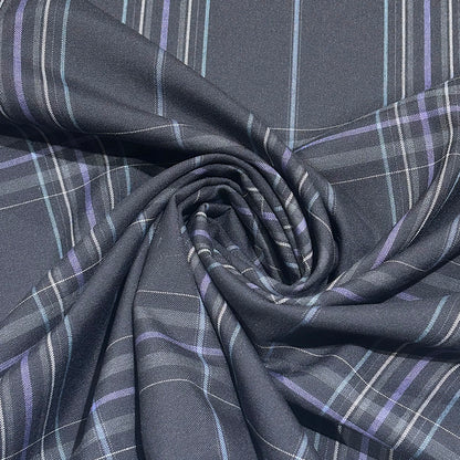 生地 【 梳毛ウール タータン 濃紺青紫 】 ウール生地 紡毛ウール ポリエステル チェック 150cm巾 幅広