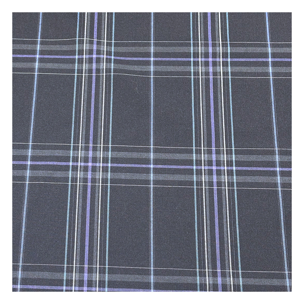 生地 【 梳毛ウール タータン 濃紺青紫 】 ウール生地 紡毛ウール ポリエステル チェック 150cm巾 幅広