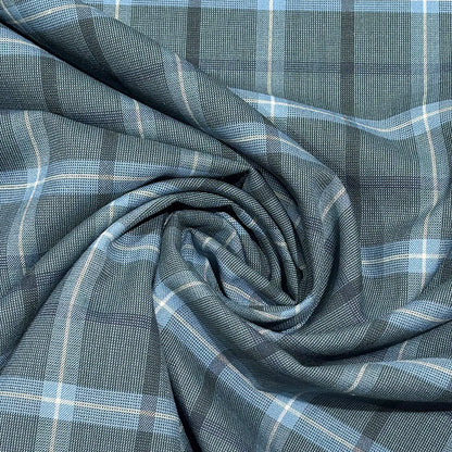 生地 【 梳毛ウール チェック ブルーグレー 】 ウール生地 紡毛ウール ポリエステル チェック 150cm巾 幅広