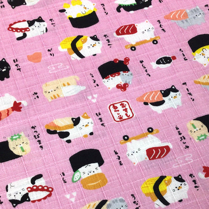 生地 【 ねこ寿司 ピンク 】 ドビー サザンクロス 110cm巾 綿 コットン100％