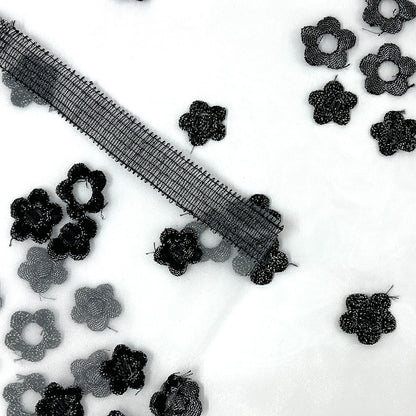生地 【 刺繍 オーガンジー 花柄 白黒 】 オーガンジー生地 シアー 110cm巾 ポリエステル 刺繍