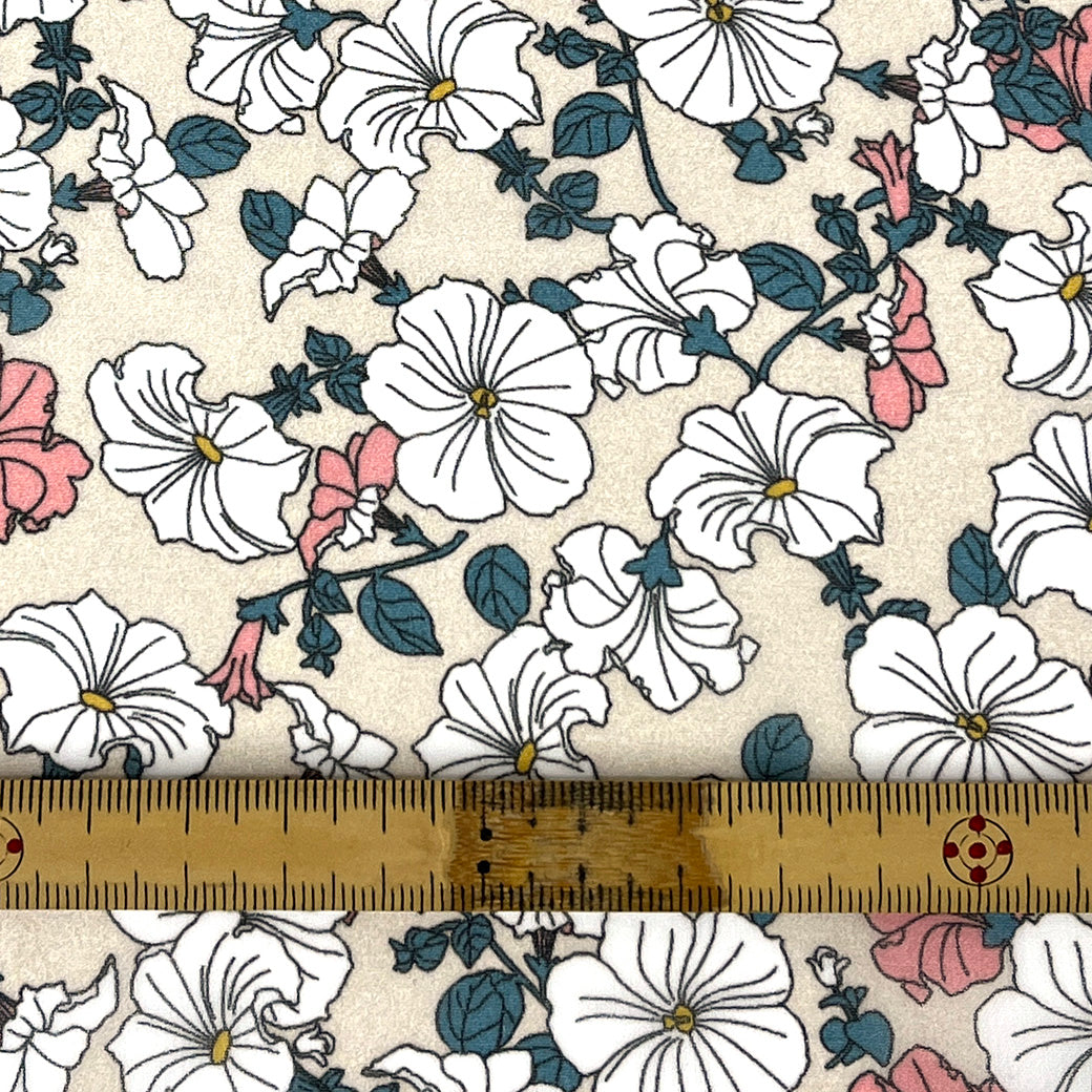 生地 【 75Dシフォン 花柄 ベージュ 】 花柄生地 シフォン生地 ペチュニア レトロフラワー アンティーク調