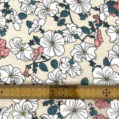 生地 【 75Dシフォン 花柄 ベージュ 】 花柄生地 シフォン生地 ペチュニア レトロフラワー アンティーク調