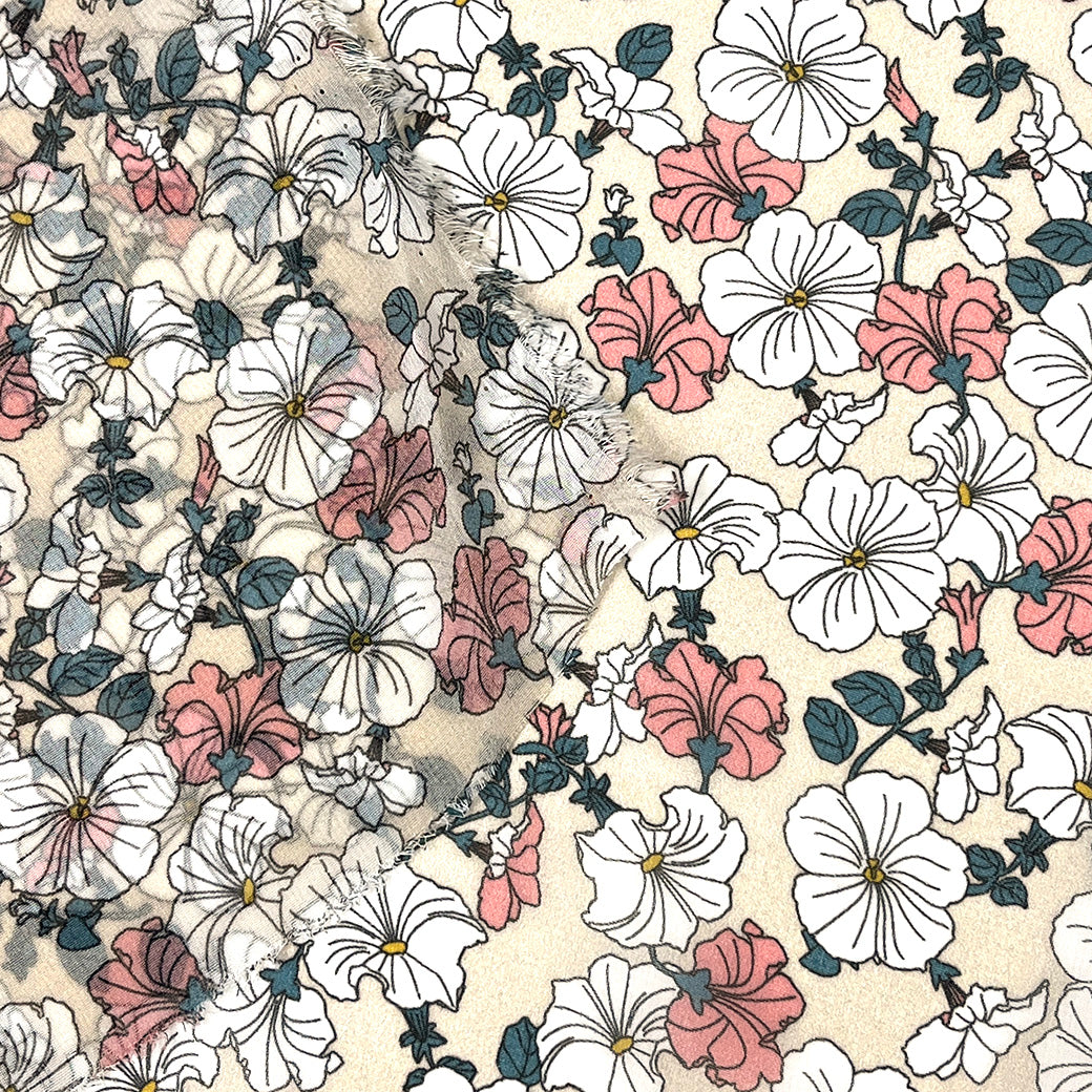 生地 【 75Dシフォン 花柄 ベージュ 】 花柄生地 シフォン生地 ペチュニア レトロフラワー アンティーク調