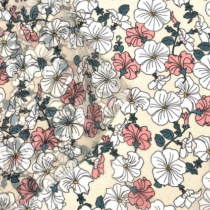 生地 【 75Dシフォン 花柄 ベージュ 】 花柄生地 シフォン生地 ペチュニア レトロフラワー アンティーク調
