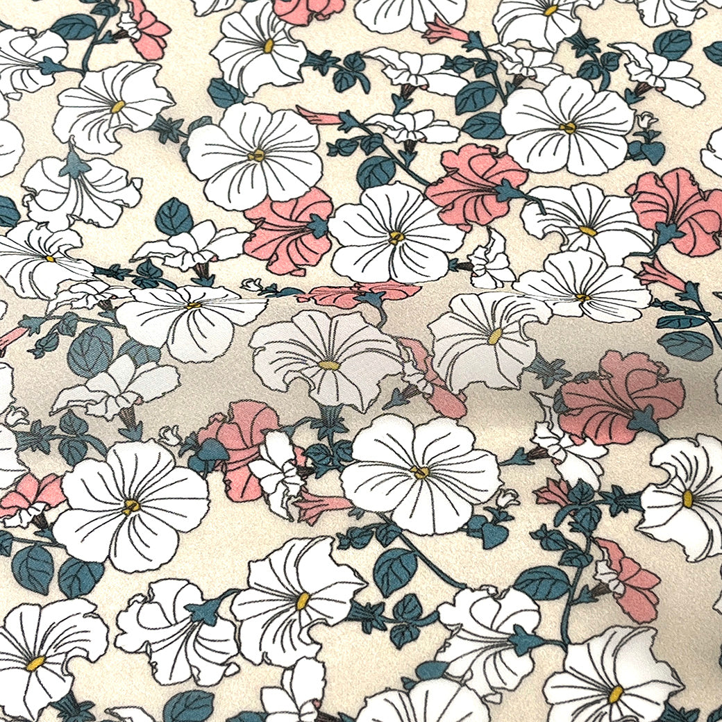 生地 【 75Dシフォン 花柄 ベージュ 】 花柄生地 シフォン生地