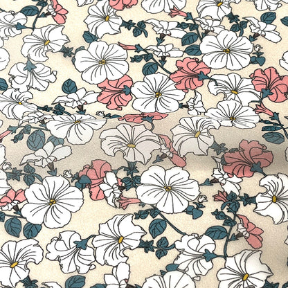 生地 【 75Dシフォン 花柄 ベージュ 】 花柄生地 シフォン生地 ペチュニア レトロフラワー アンティーク調