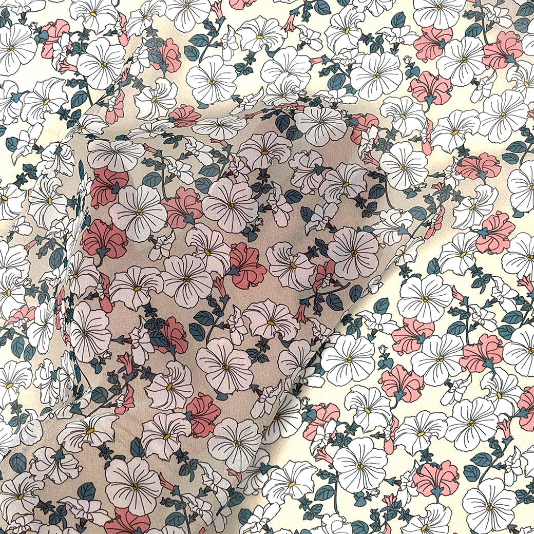 生地 【 75Dシフォン 花柄 ベージュ 】 花柄生地 シフォン生地 ペチュニア レトロフラワー アンティーク調