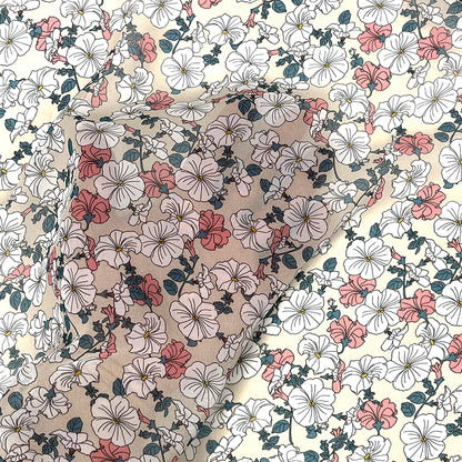 生地 【 75Dシフォン 花柄 ベージュ 】 花柄生地 シフォン生地 ペチュニア レトロフラワー アンティーク調