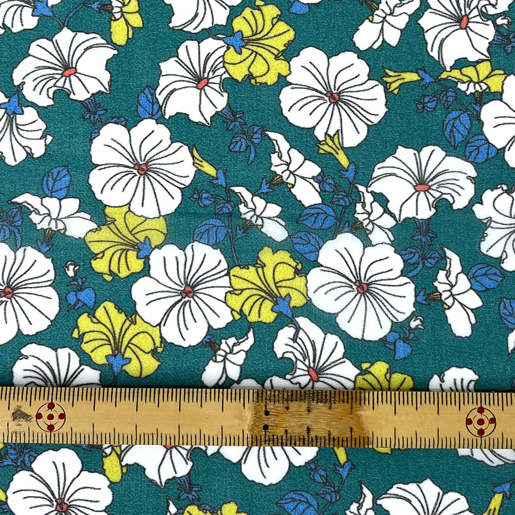 生地 【 75Dシフォン 花柄 グリーン】 花柄生地 シフォン生地 ペチュニア レトロフラワー アンティーク調
