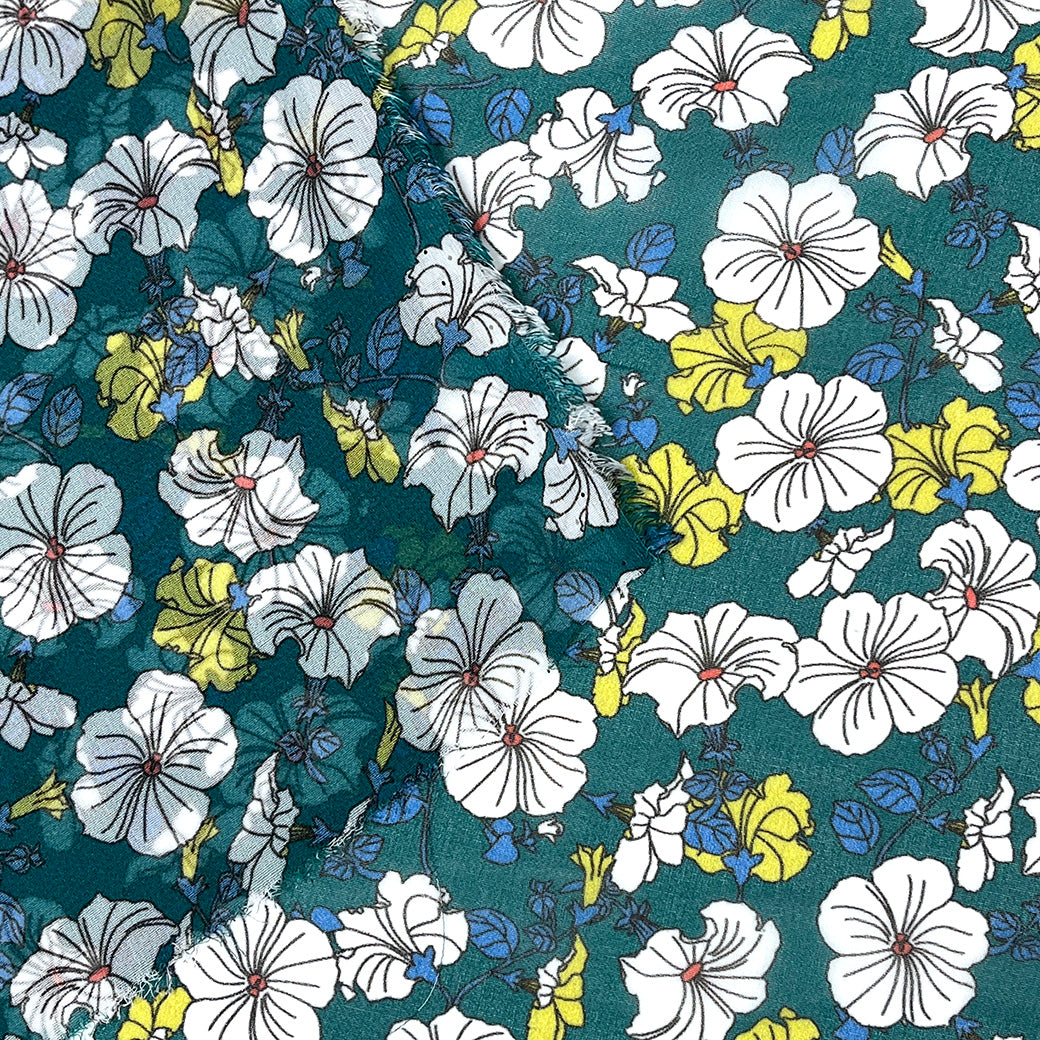 生地 【 75Dシフォン 花柄 グリーン】 花柄生地 シフォン生地 ペチュニア レトロフラワー アンティーク調