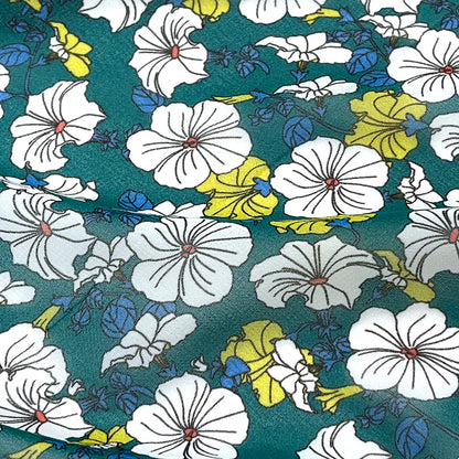 生地 【 75Dシフォン 花柄 グリーン】 花柄生地 シフォン生地 ペチュニア レトロフラワー アンティーク調