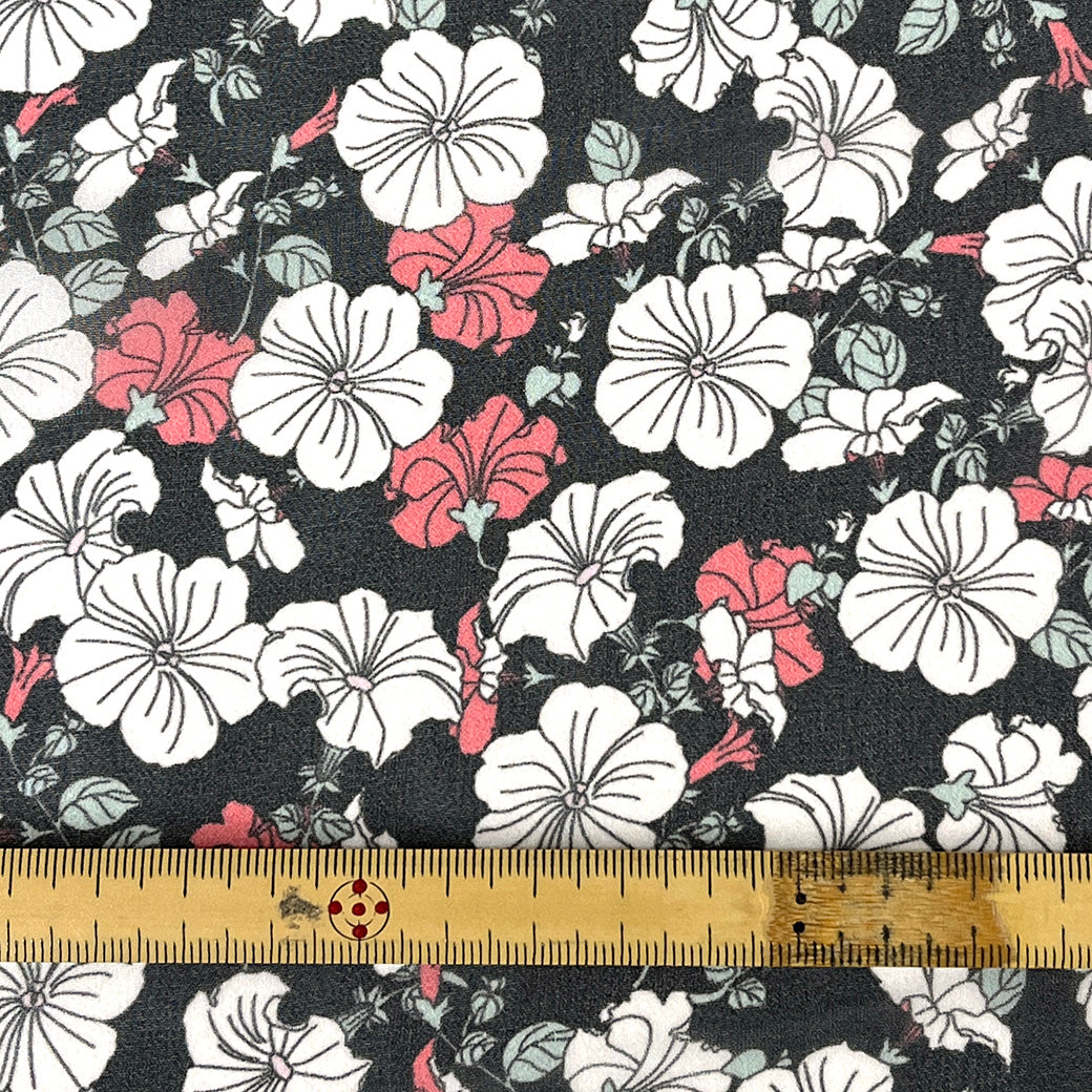 生地 【 75Dシフォン 花柄 黒】 花柄生地 シフォン生地 ペチュニア レトロフラワー アンティーク調