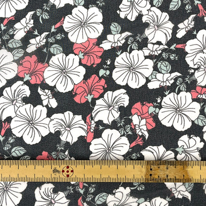 生地 【 75Dシフォン 花柄 黒】 花柄生地 シフォン生地 ペチュニア レトロフラワー アンティーク調