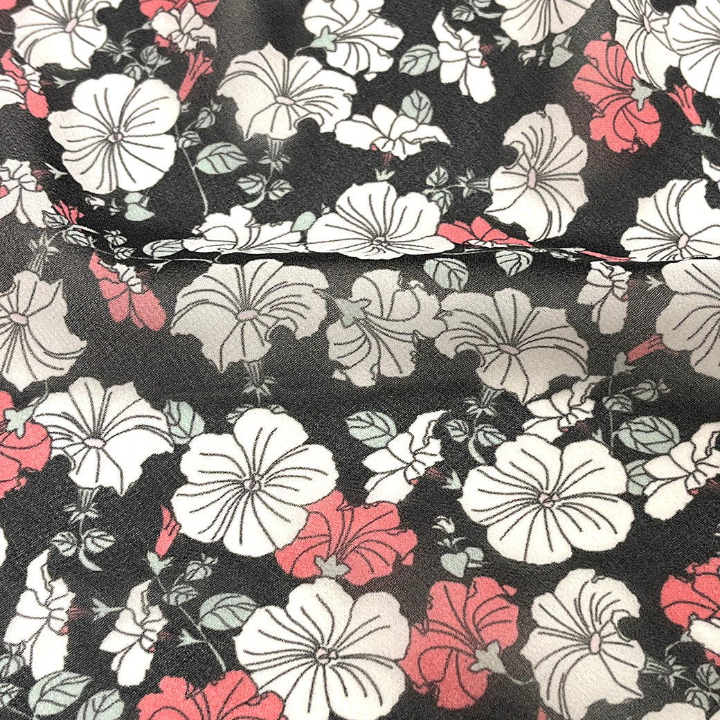 生地 【 75Dシフォン 花柄 黒】 花柄生地 シフォン生地 ペチュニア
