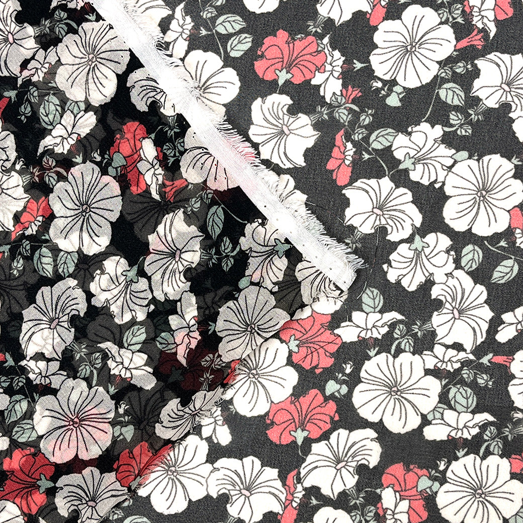 生地 【 75Dシフォン 花柄 黒】 花柄生地 シフォン生地 ペチュニア