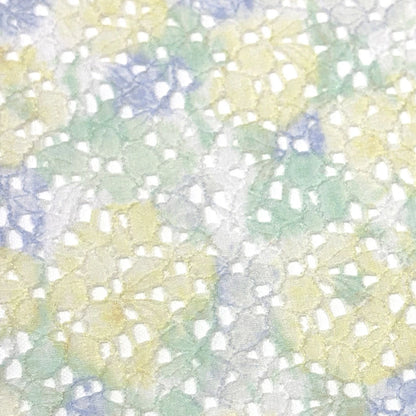 生地 【 水彩プリントラッセルレース 薄黄青 】 レース レース生地 花柄レース 刺繍 レース刺繍 110cm巾 ポリエステル