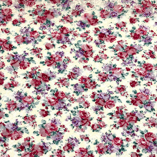 生地 【 花柄ラッセルレース オフ赤紫】 レース レース生地 花柄レース 刺繍 レース刺繍 108cm巾 ポリエステル ラッセル編