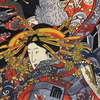 生地 【 和柄ドビー 浮世絵 黒】 ドビー織り 110cm巾 綿 コットン100％