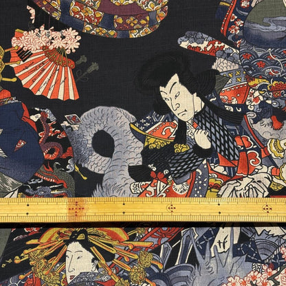 生地 【 和柄ドビー 浮世絵 黒】 ドビー織り 110cm巾 綿 コットン100％