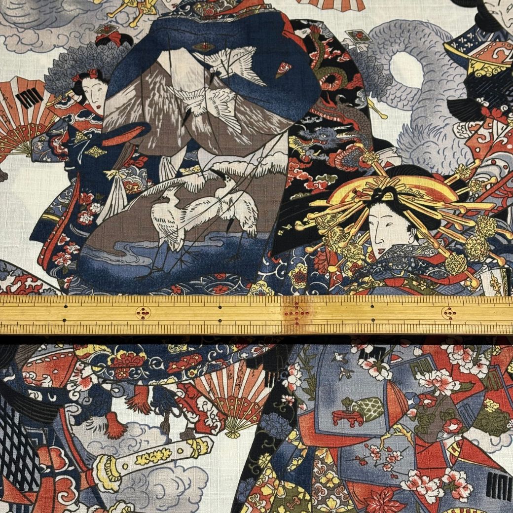 生地 【 和柄ドビー 浮世絵 白 】 ドビー織り 110cm巾 綿 コットン100％