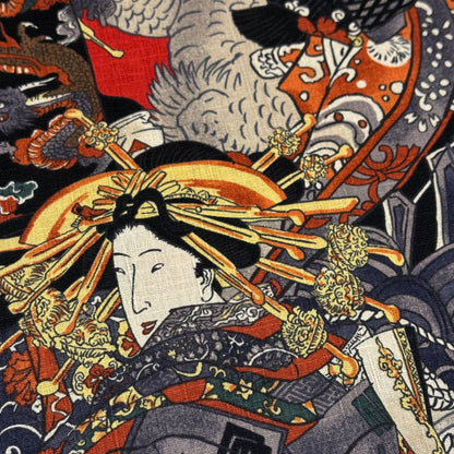 生地 【 和柄ドビー 浮世絵 赤 】 ドビー織り 110cm巾 綿 コットン100％ 甚平 浴衣 ゆかた じんべえ