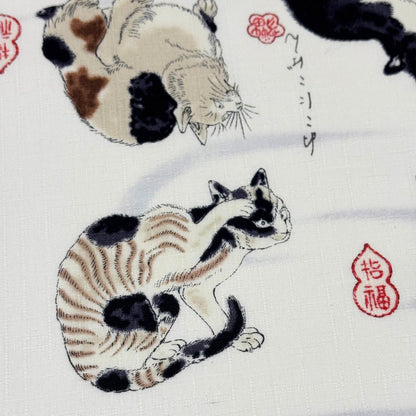 生地 【 和柄ドビー 猫 白】 ドビー織り 110cm巾 綿 コットン100％ 甚平 浴衣 ゆかた じんべえ