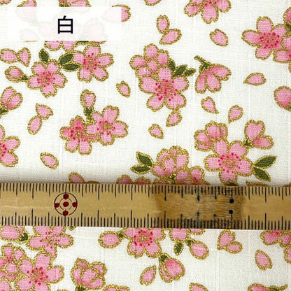生地 【 和柄ドビー 桜 白】 ドビー織り 112cm巾 綿 コットン100％